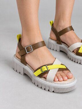 Carlo Pera Made in Italy Leather Colorblock Platform Sandals EU 40 (US 9)